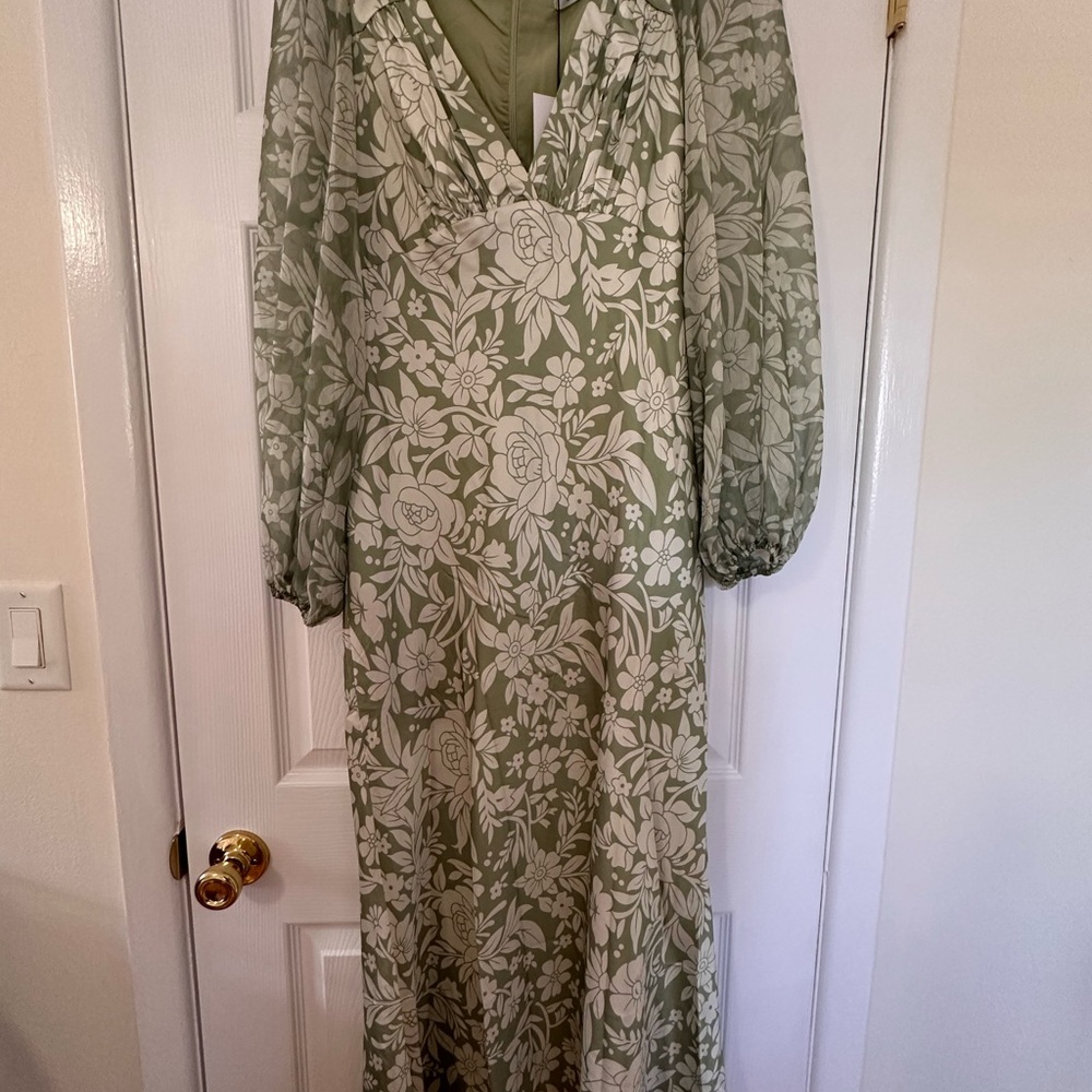 Showpo Olive Floral Long Sleeve Dress